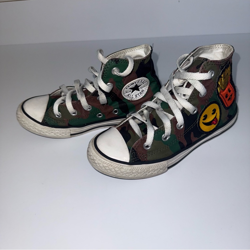 Converse Hi Kids Sz 13 Camo Fast Food Burger Fries Patch Green Kids Shoes
